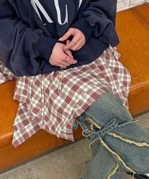 CIAOPANIC(チャオパニック)の「チェックイレヘムミニスカート(スカート・レディース・グレー/レッド/グリーン/ネイビー・ONE SIZE)」の1枚目の写真