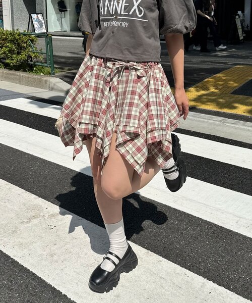 CIAOPANIC(チャオパニック)の「チェックイレヘムミニスカート(スカート・レディース・グレー/レッド/グリーン/ネイビー・ONE SIZE)」の6枚目の写真