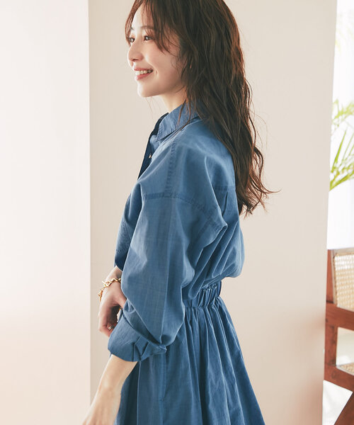 La boutique BonBon(ラブティックボンボン)の「【セットアップ可】シアーデニムクロップドシャツ(シャツ/ブラウス・レディース・ブルー/サックスブルー・FREE)」の7枚目の写真