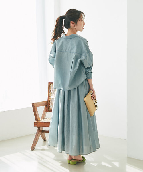 【にこ】La boutique BonBon トップスセット セットアップ着用可能】ストライプボリュームスリーブシャツ
