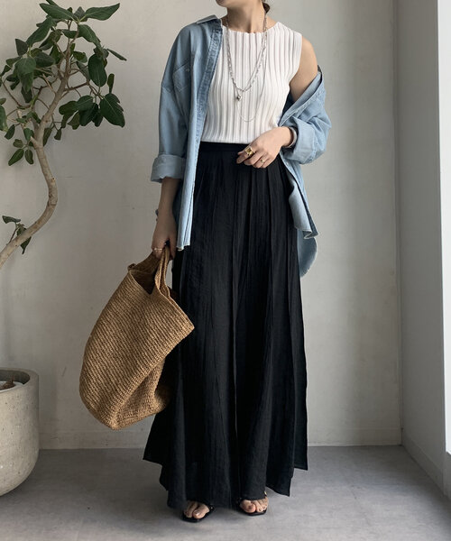 DouDou（ドゥドゥ）の「【WEB限定】ワイドリブニットタンク（ニット/セーター・レディース・ブラック/グレイッシュベージュ/オフホワイト/オレンジ・FREE）」の9枚目の写真