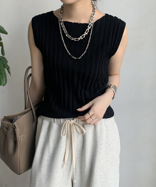 DouDou（ドゥドゥ）の「【WEB限定】ワイドリブニットタンク（ニット/セーター・レディース・ブラック/グレイッシュベージュ/オフホワイト/オレンジ・FREE）」の19枚目の写真