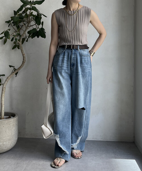 DouDou（ドゥドゥ）の「【WEB限定】ワイドリブニットタンク（ニット/セーター・レディース・ブラック/グレイッシュベージュ/オフホワイト/オレンジ・FREE）」の22枚目の写真