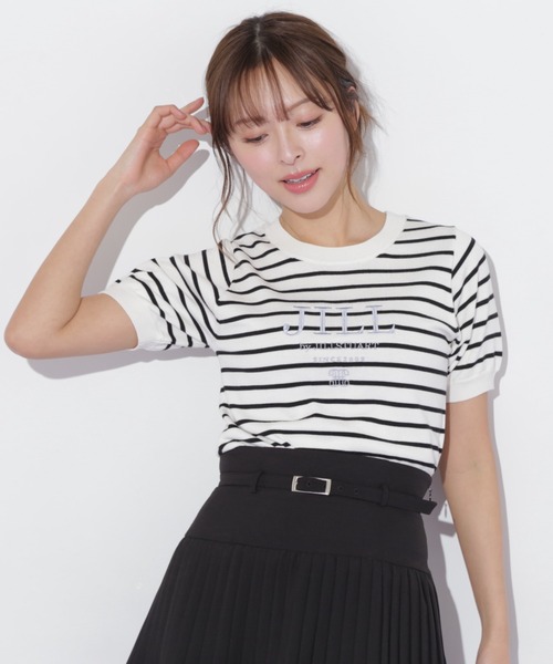 JILL by JILL STUART(ジルバイジルスチュアート)の「◇エンブロイダリーロゴ五分袖ニット(ニット/セーター・レディース・ラベンダー/ホワイト系その他/ホワイト/グレー・FREE)」の7枚目の写真