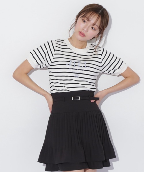 JILL by JILL STUART(ジルバイジルスチュアート)の「◇エンブロイダリーロゴ五分袖ニット(ニット/セーター・レディース・ラベンダー/ホワイト系その他/ホワイト/グレー・FREE)」の5枚目の写真