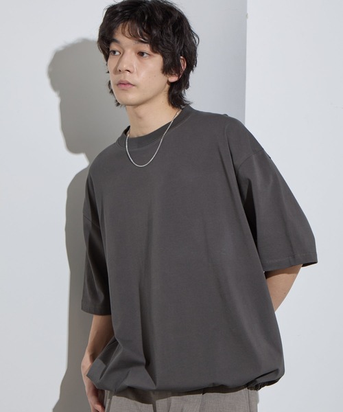 SLICK(スリック)の「【SLICK/スリック】Doble Yarn Drawstring T-Shirt / ダブルヤーンドローストリングTシャツ /オーバーサイズ シルエット / ヘビーウェイト(Tシャツ/カットソー・メンズ・ネイビー/ブラック/ホワイト/アッシュブラウン/グレイッシュブルー・3/2/1)」の3枚目の写真