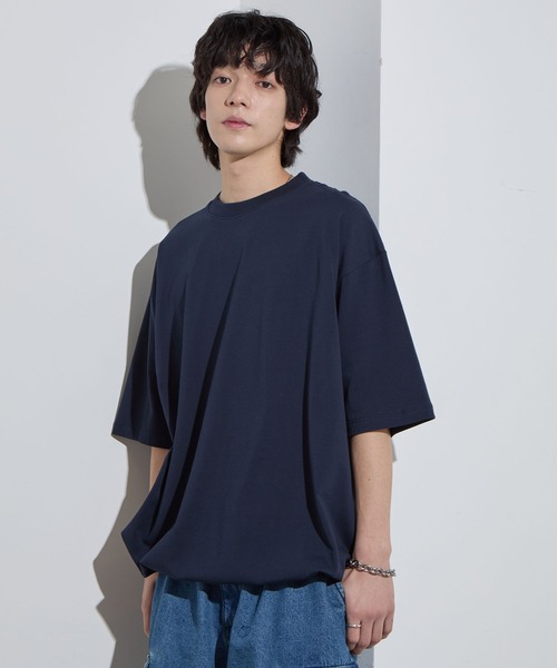 SLICK(スリック)の「【SLICK/スリック】Doble Yarn Drawstring T-Shirt / ダブルヤーンドローストリングTシャツ /オーバーサイズ シルエット / ヘビーウェイト(Tシャツ/カットソー・メンズ・ネイビー/ブラック/ホワイト/アッシュブラウン/グレイッシュブルー・3/2/1)」の4枚目の写真