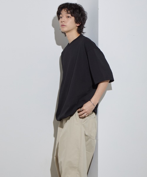 SLICK(スリック)の「【SLICK/スリック】Doble Yarn Drawstring T-Shirt / ダブルヤーンドローストリングTシャツ /オーバーサイズ シルエット / ヘビーウェイト(Tシャツ/カットソー・メンズ・ネイビー/ブラック/ホワイト/アッシュブラウン/グレイッシュブルー・3/2/1)」の1枚目の写真