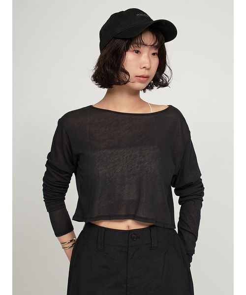 emmi(エミ)の「2way クロップド丈トップス(Tシャツ/カットソー・レディース・ホワイト/ライトブルー/ブラック・FREE)」の2枚目の写真
