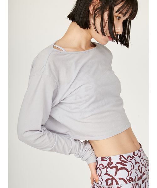 emmi(エミ)の「2way クロップド丈トップス(Tシャツ/カットソー・レディース・ホワイト/ライトブルー/ブラック・FREE)」の6枚目の写真