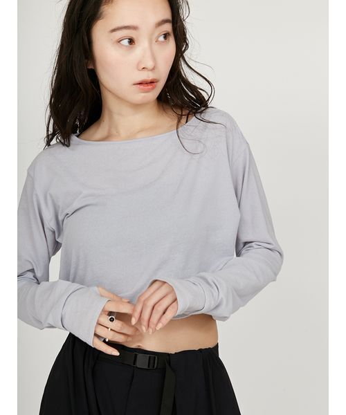 emmi(エミ)の「2way クロップド丈トップス(Tシャツ/カットソー・レディース・ホワイト/ライトブルー/ブラック・FREE)」の16枚目の写真