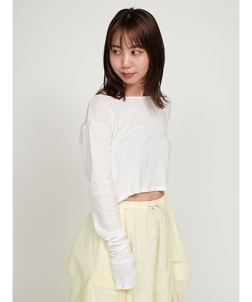 emmi(エミ)の「2way クロップド丈トップス(Tシャツ/カットソー・レディース・ホワイト/ライトブルー/ブラック・FREE)」の22枚目の写真