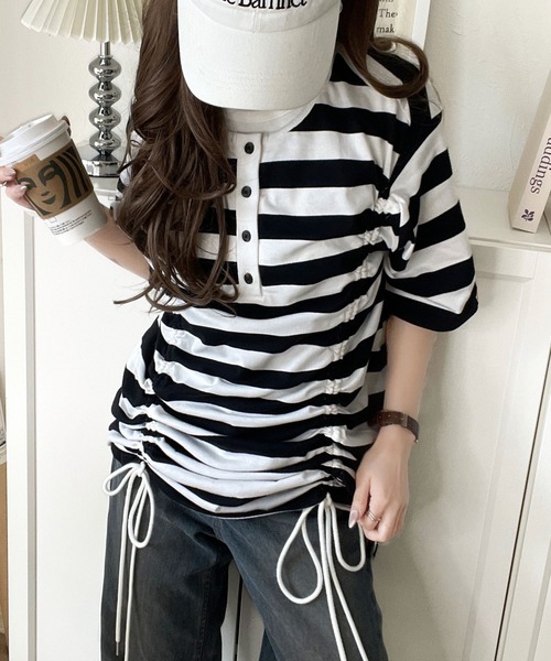 Java(ジャバ)の「《JaVaジャバコラボ》アレンジを楽しむ。前後2wayヘンリーネックドロストチュニックTシャツワンピース(半袖)(Tシャツ/カットソー・レディース・ベージュ/オフホワイト/ブラック系その他/ブラック・X-LARGE/LARGE/MEDIUM/SMALL)」の12枚目の写真