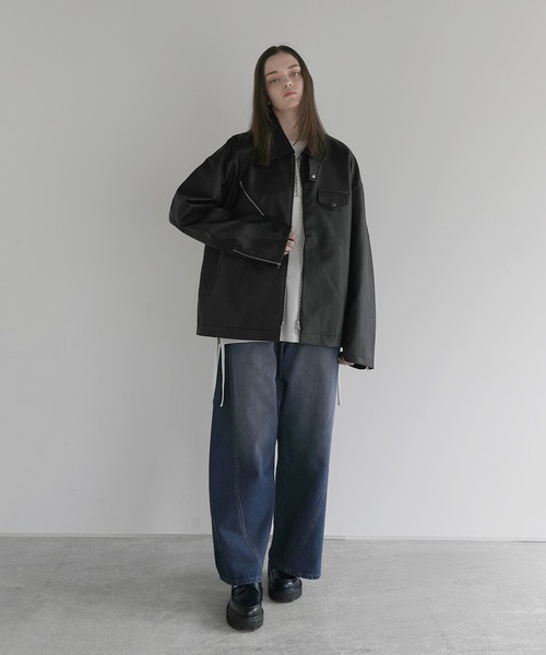 regleam カーブワイドデニム　ブラック　S タックデニム｜TUCK DENIMの通販｜regleam