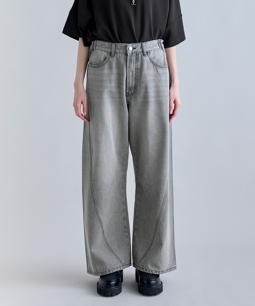 SOCCE（ソーシー）の「ワイドシルエットシームカーブデニム（デニムパンツ・メンズ・ブルー/ライトグレー/ダークグレー・S/M/L/XL）」の9枚目の写真