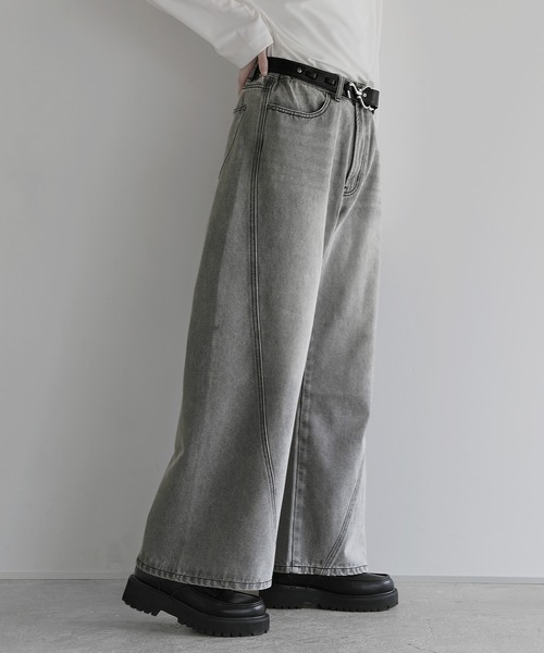SOCCE（ソーシー）の「ワイドシルエットシームカーブデニム（デニムパンツ・メンズ・ブルー/ライトグレー/ダークグレー・S/M/L/XL）」の18枚目の写真