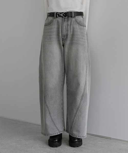SOCCE（ソーシー）の「ワイドシルエットシームカーブデニム（デニムパンツ・メンズ・ブルー/ライトグレー/ダークグレー・S/M/L/XL）」の21枚目の写真