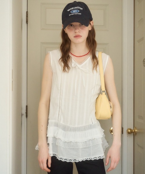 Birthday room(バースデイルーム)の「ノースリコットンチュニック/Sleeveless cotton tunic(チュニック・レディース・ホワイト・FREE)」の1枚目の写真