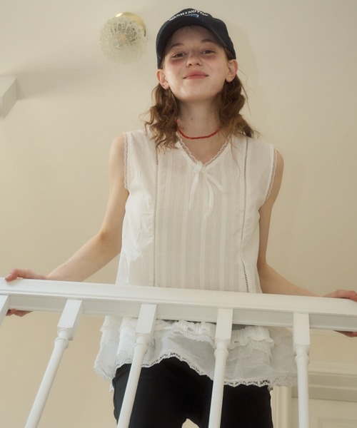 Birthday room(バースデイルーム)の「ノースリコットンチュニック/Sleeveless cotton tunic(チュニック・レディース・ホワイト・FREE)」の8枚目の写真