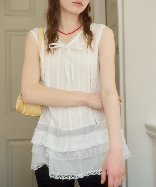 Birthday room(バースデイルーム)の「ノースリコットンチュニック/Sleeveless cotton tunic(チュニック・レディース・ホワイト・FREE)」の4枚目の写真