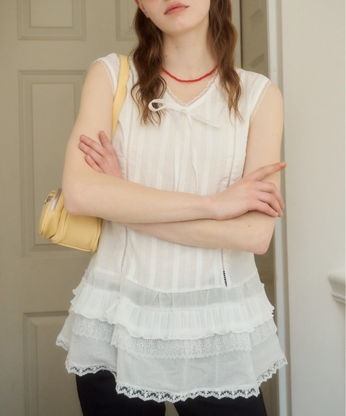 Birthday room(バースデイルーム)の「ノースリコットンチュニック/Sleeveless cotton tunic(チュニック・レディース・ホワイト・FREE)」の10枚目の写真