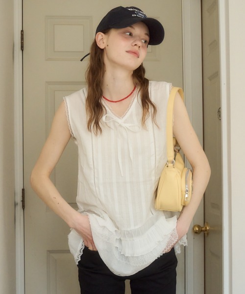 Birthday room(バースデイルーム)の「ノースリコットンチュニック/Sleeveless cotton tunic(チュニック・レディース・ホワイト・FREE)」の5枚目の写真