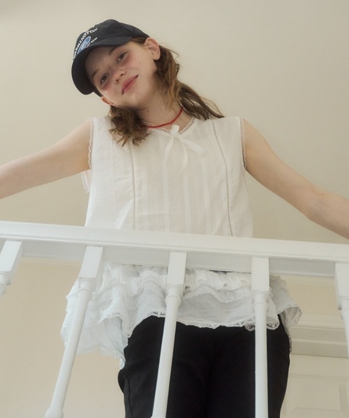 Birthday room(バースデイルーム)の「ノースリコットンチュニック/Sleeveless cotton tunic(チュニック・レディース・ホワイト・FREE)」の2枚目の写真