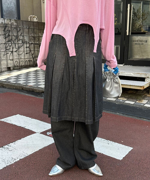 CIAOPANIC（チャオパニック）の「ライトデニムプリーツミドルスカート（デニムスカート・レディース・ブルー/ブラック・ONE SIZE）」の8枚目の写真