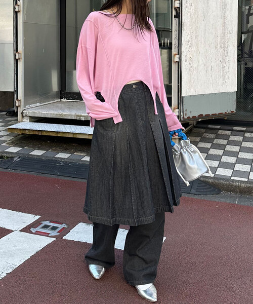 CIAOPANIC（チャオパニック）の「ライトデニムプリーツミドルスカート（デニムスカート・レディース・ブルー/ブラック・ONE SIZE）」の11枚目の写真