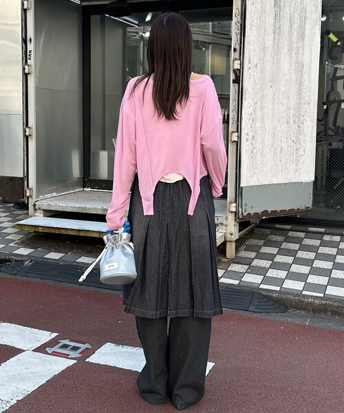 CIAOPANIC（チャオパニック）の「ライトデニムプリーツミドルスカート（デニムスカート・レディース・ブルー/ブラック・ONE SIZE）」の12枚目の写真