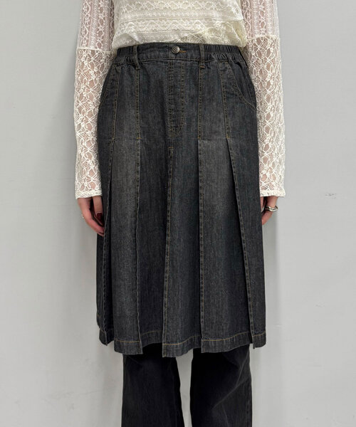 CIAOPANIC（チャオパニック）の「ライトデニムプリーツミドルスカート（デニムスカート・レディース・ブルー/ブラック・ONE SIZE）」の13枚目の写真