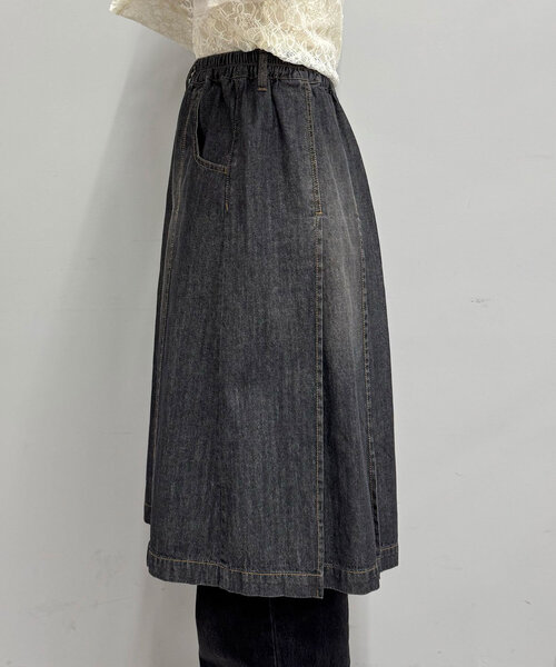 CIAOPANIC（チャオパニック）の「ライトデニムプリーツミドルスカート（デニムスカート・レディース・ブルー/ブラック・ONE SIZE）」の14枚目の写真