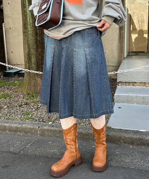 CIAOPANIC（チャオパニック）の「ライトデニムプリーツミドルスカート（デニムスカート・レディース・ブルー/ブラック・ONE SIZE）」の22枚目の写真