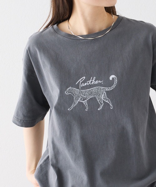 「PUAL CE CIN」 半袖Tシャツ FREE ネイビー レディース アニマルプリントパンサーTシャツ（Tシャツ/カットソー）｜PUAL