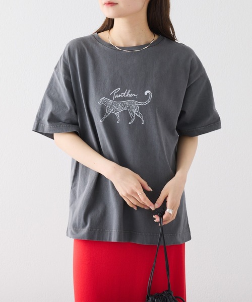 PUAL CE CIN（ピュアルセシン）の「アニマルプリントパンサーTシャツ（Tシャツ/カットソー・レディース・オフホワイト/チャコールグレー・FREE）」の18枚目の写真