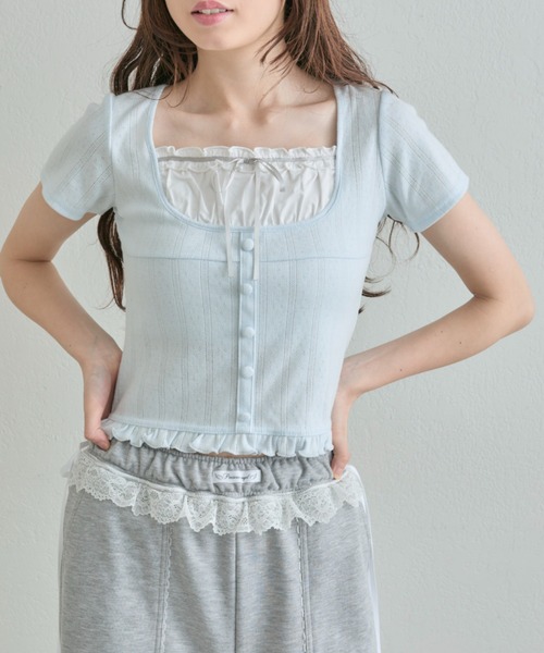 OLIVE des OLIVE（オリーブデオリーブ）の「ドッキングカットソー（Tシャツ/カットソー・レディース・サックスブルー/ブラック/トップグレー・FREE）」の4枚目の写真