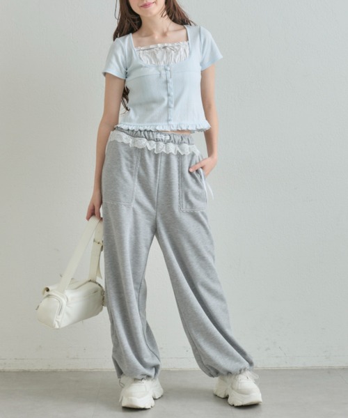 OLIVE des OLIVE（オリーブデオリーブ）の「ドッキングカットソー（Tシャツ/カットソー・レディース・サックスブルー/ブラック/トップグレー・FREE）」の5枚目の写真