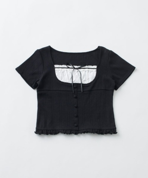 OLIVE des OLIVE（オリーブデオリーブ）の「ドッキングカットソー（Tシャツ/カットソー・レディース・サックスブルー/ブラック/トップグレー・FREE）」の8枚目の写真