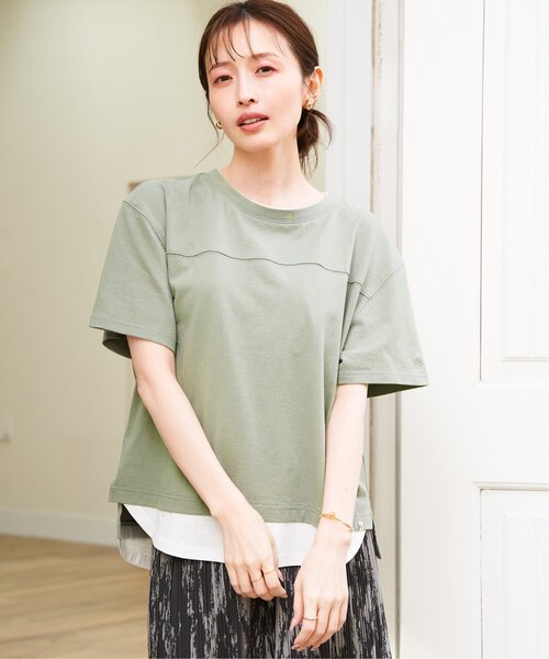 ikka（イッカ）の「コットンUSA袖刺繍レイヤーTシャツ（Tシャツ/カットソー・レディース・グリーン/オレンジ/ネイビー/ベージュ/チャコールグレー/ブルー・M/L/S）」の12枚目の写真