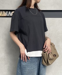 コットンUSA袖刺繍レイヤーTシャツ