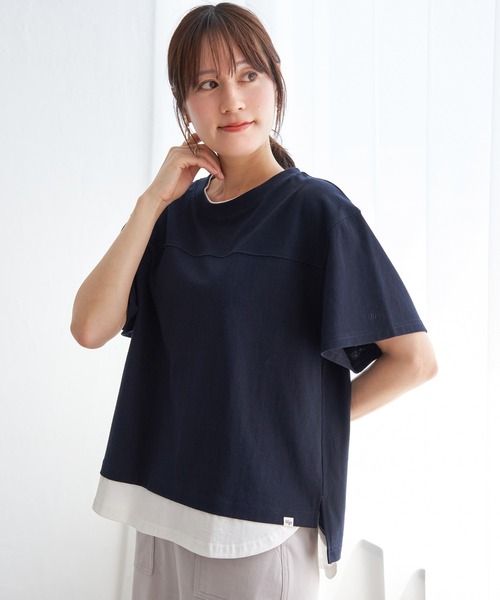 ikka（イッカ）の「コットンUSA袖刺繍レイヤーTシャツ（Tシャツ/カットソー・レディース・グリーン/オレンジ/ネイビー/ベージュ/チャコールグレー/ブルー・M/L/S）」の9枚目の写真