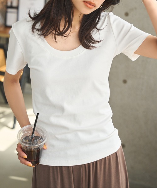 KOBE LETTUCE(コウベレタス)の「深UネックTシャツ(Tシャツ/カットソー・レディース・オフホワイト/杢グレー/ネイビー/ピンク・M)」の5枚目の写真
