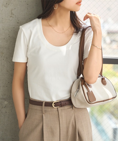 KOBE LETTUCE(コウベレタス)の「深UネックTシャツ(Tシャツ/カットソー・レディース・オフホワイト/杢グレー/ネイビー/ピンク・M)」の6枚目の写真