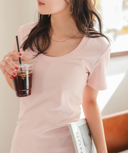 KOBE LETTUCE(コウベレタス)の「深UネックTシャツ(Tシャツ/カットソー・レディース・オフホワイト/杢グレー/ネイビー/ピンク・M)」の10枚目の写真