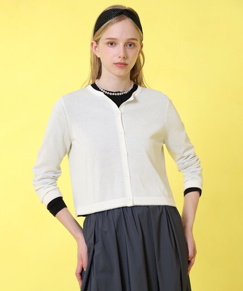 ANAYI(アナイ)の「シアーラインクルーネック カーディガン(カーディガン/ボレロ・レディース・ホワイト/ブラック/グレイッシュベージュ・38/36)」の2枚目の写真