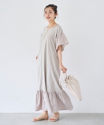 異素材切替え リラックスカットワンピース