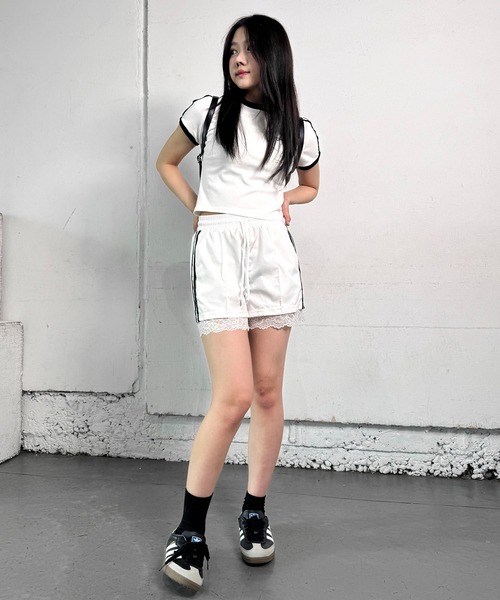 lilful(リルフル)の「サイドライン リボン刺繍 スポーティー リンガー半袖ピチTシャツ(Tシャツ/カットソー・レディース・ホワイト・L/M)」の13枚目の写真