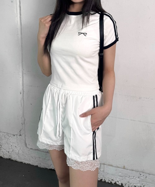 lilful(リルフル)の「サイドライン リボン刺繍 スポーティー リンガー半袖ピチTシャツ(Tシャツ/カットソー・レディース・ホワイト・L/M)」の7枚目の写真