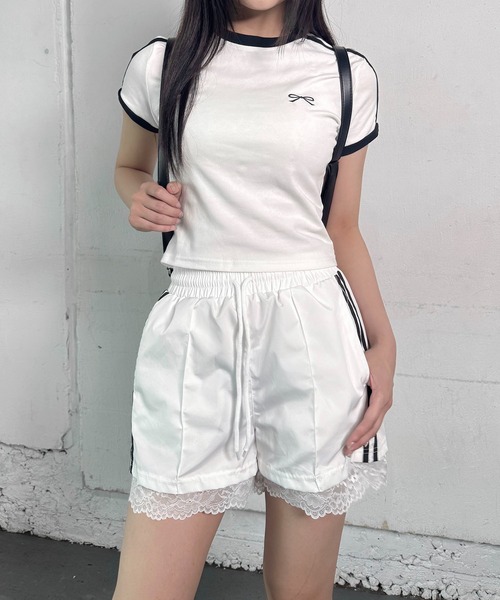 lilful(リルフル)の「サイドライン リボン刺繍 スポーティー リンガー半袖ピチTシャツ(Tシャツ/カットソー・レディース・ホワイト・L/M)」の14枚目の写真