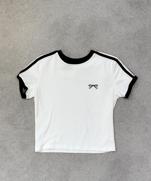 lilful(リルフル)の「サイドライン リボン刺繍 スポーティー リンガー半袖ピチTシャツ(Tシャツ/カットソー・レディース・ホワイト・L/M)」の17枚目の写真